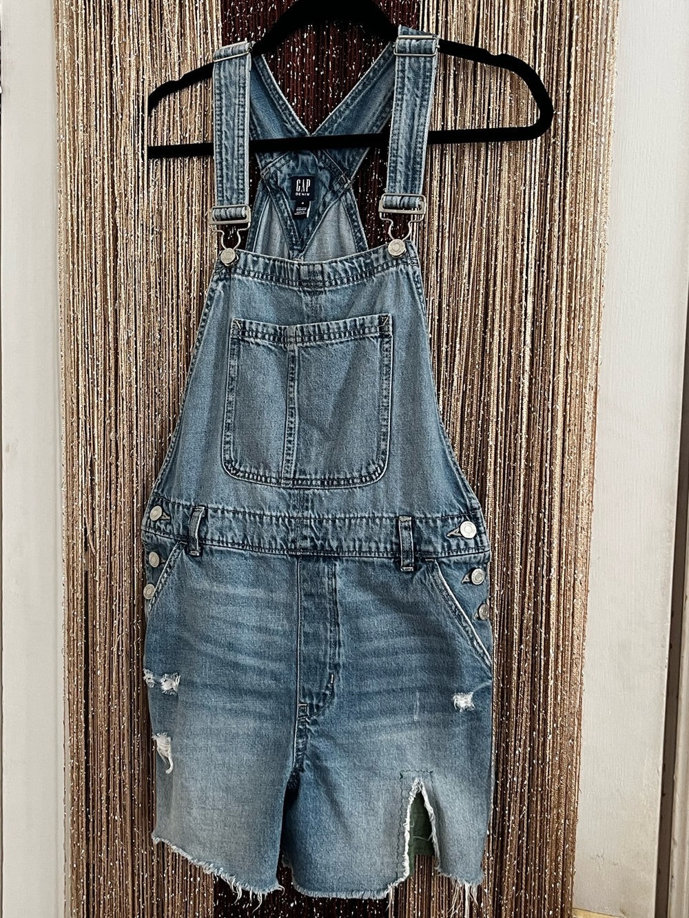 Gap 1969 Industrial Denim Distressed Overall Shorts